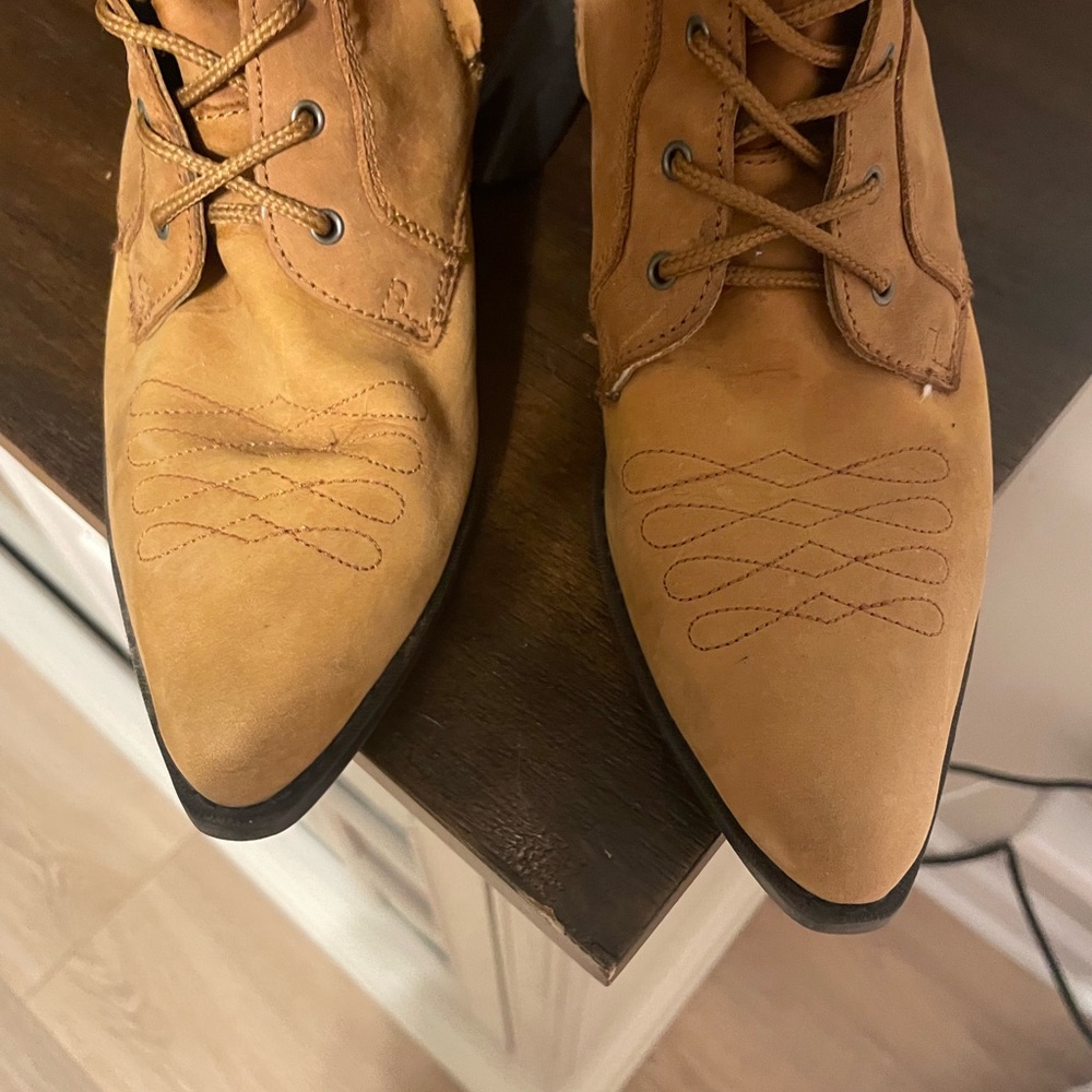 Oakley Tall Lace Up Leather Boots Tan Size 7.5 Riding Western Style - Picture 3 of 10